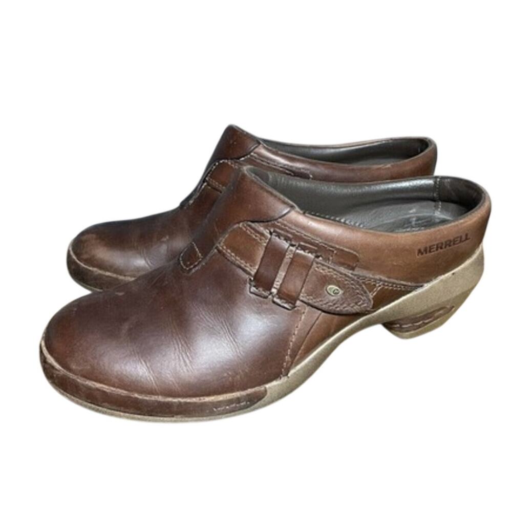 Merrell Luxe Plenge Brown Leather Muel Clogs Women's Shoe Size 8.5